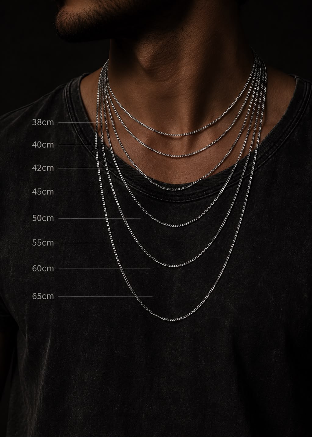 R Bell necklace length guide for men