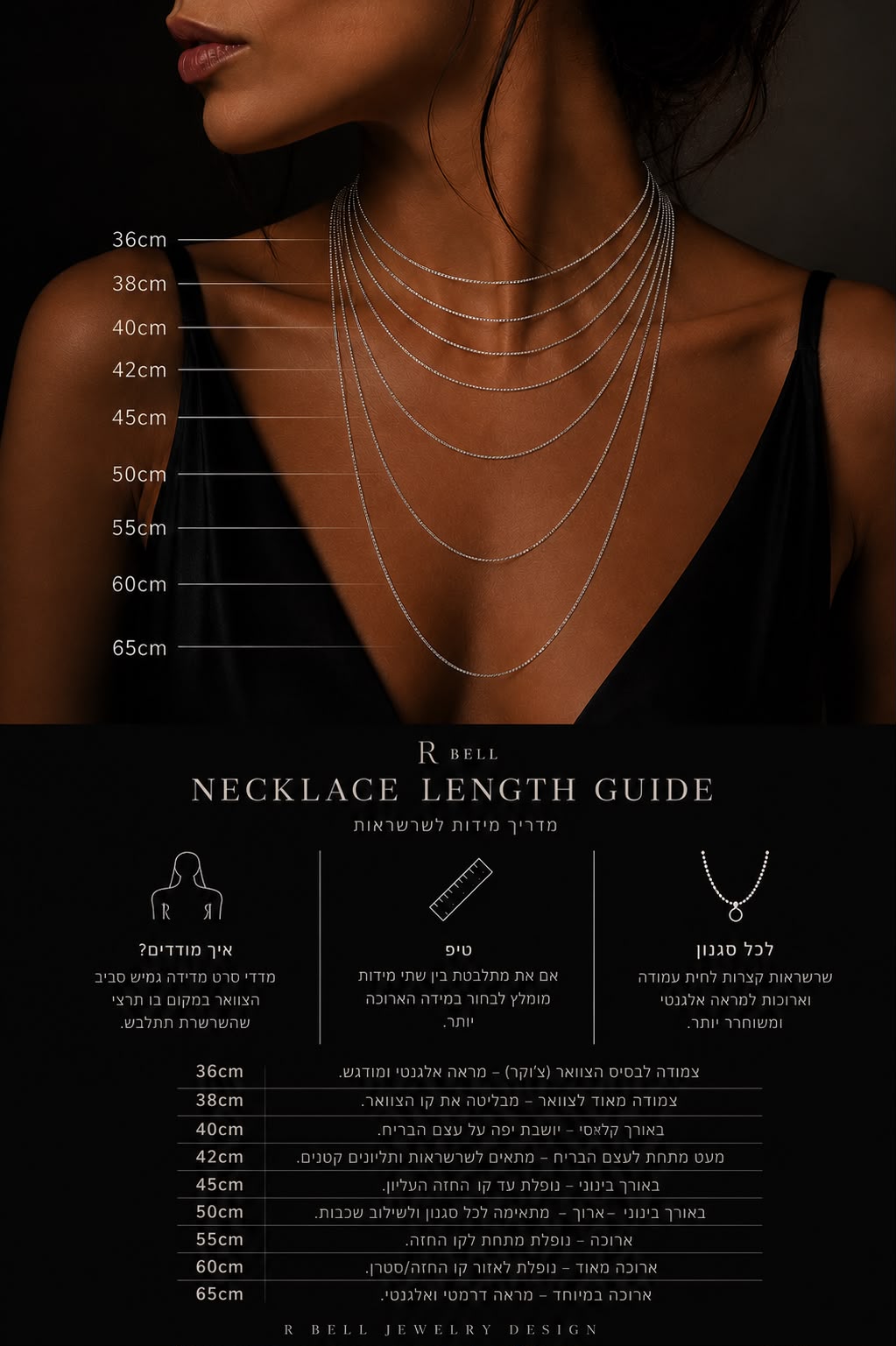 R Bell necklace length guide for women
